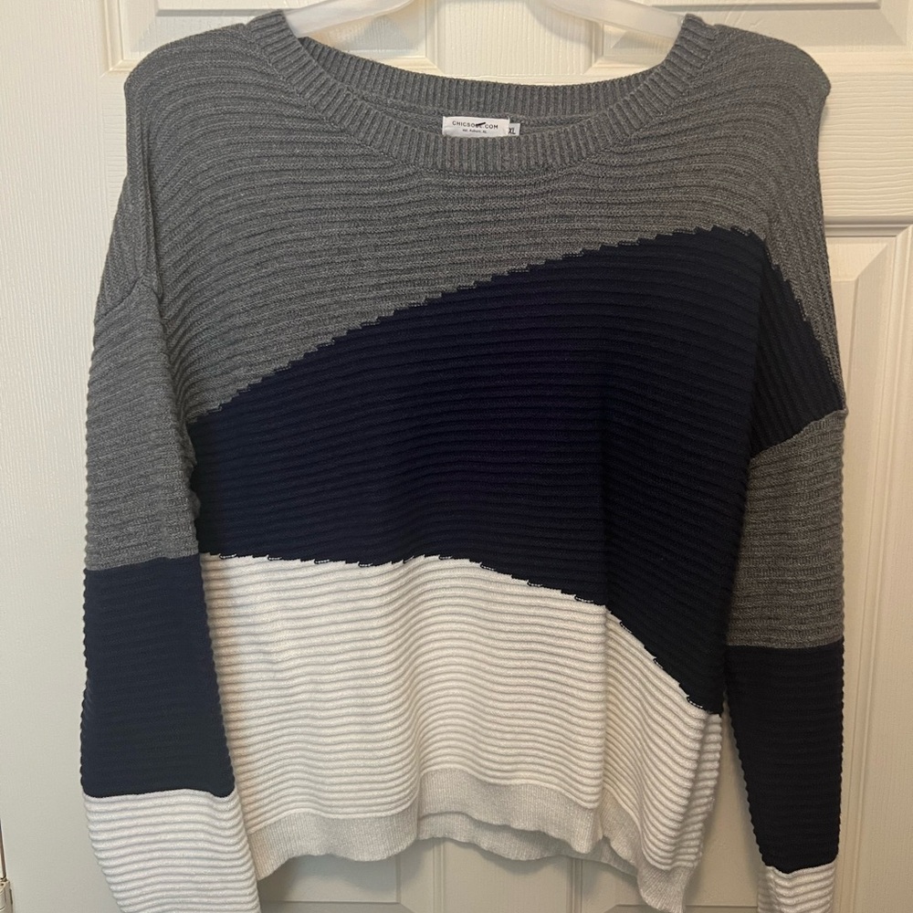 Colorblock Sweater - Gray, Navy, and White